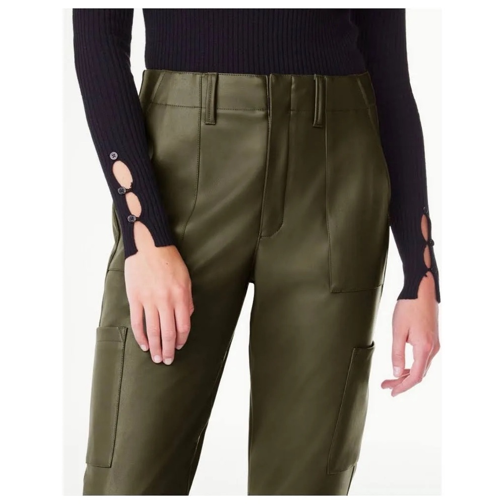Olive Faux Leather Utility Pants - Women's